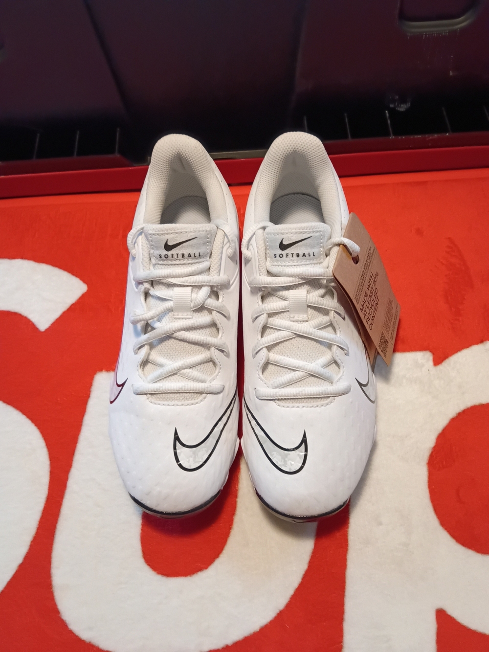 Nike Softball Cleats White with Black Swoosh. Size 6 Men
